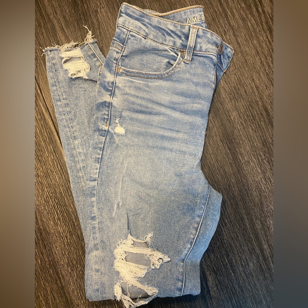 American Eagle Outfitters Women's Ripped Skinny Jeans - Light Blue